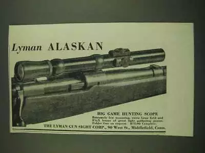 1938 Lyman Alaskan Scope Ad • $19.99