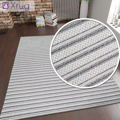 Grey Cream Rug 100% Cotton Washable Flat Woven Mat Striped Runner Small Large  • £16.99