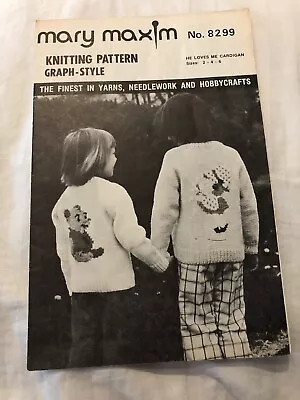  Vintage Mary Maxim Knitting Pattern 8299 Cardigan Graph He Loves Me Sz 2-4-6 • $3