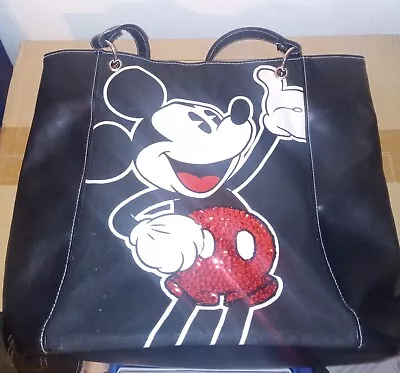 Disney Mickey Mouse Large Tote Bag Purse Black Vinyl Sequins • $14.95