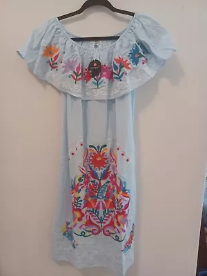 NEW YZXDORWJ Dress Womens Sz XXL Blue Mexican Embroidered Peasant Boho NWT • $34.95