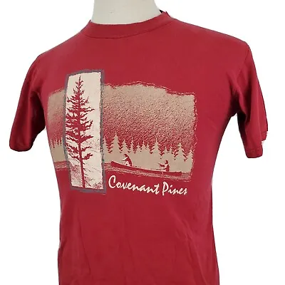 Vintage Velva Sheen T-Shirt Small Covenant Pines Camp S/S Crew Red Made In USA • $15.99