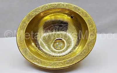 Engraved Brass Bathroom Sink With Overflow Hole - Moroccan Sink Vanity • $259.04