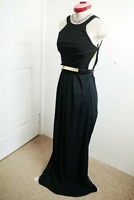 $38 • Buy FOREVER NEW Black Long DRESS Size 4 Maxi Gold Belt Cocktail Party Evening LBD