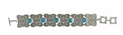 925 Sterling Silver Moroccan Bracelet W/ Copper Turquoise Stones • $85