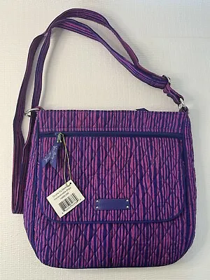 Vera Bradley Double Zip Mailbag Shoulder Purse Impressionista Stripes Boho NWT • $35