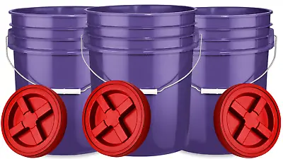 5 Gallon Bucket Pail With Screw On Gamma Lid- Food Grade -BPA Free ( 3 Pack) RED • $59.77