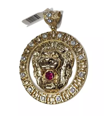 10K Yellow Gold Lion Medallion CZ 30.5g With Red Stone • $1679.95