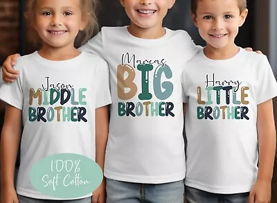 Personalised Siblings Matching T-shirtbaby Grow*Big Bro  Middle Little Brother • £6.99