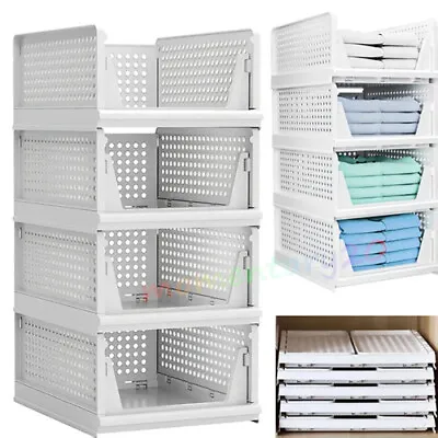 4X Stackable Wardrobe Drawer Units Organizer.Clothes Closet Storage.Basket.Boxes • £6.57