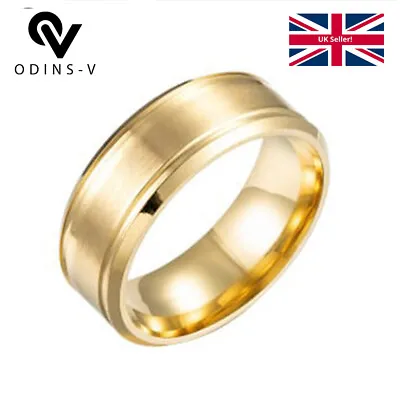 Mens Women Rings All Size Band Titanium Tungsten Steel 8mm Black Silver Gold Uk • £4.99