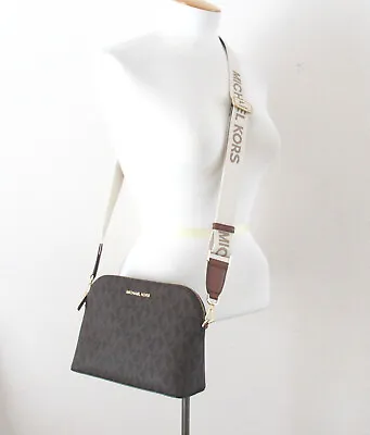 Michael Kors CINDY Large Dome Crossbody Bag Brown/Luggage W/ Wide Strap $228 NEW • $115