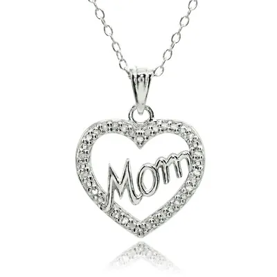 Polished Open Heart Mom 1/10ct TDW Diamond 925 Silver Pendant Necklace JK-I3 • $34.99