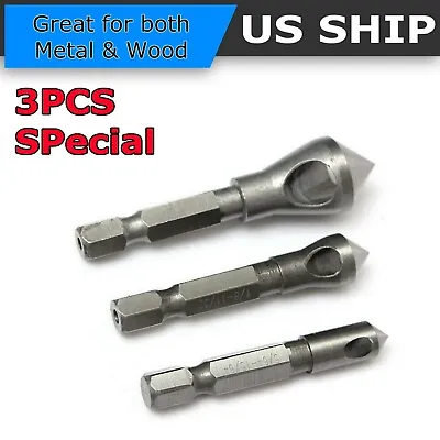 5Pcs COUNTERSINK Drill Bit Set 1/4'' Hex Shank HSS Woodworking Pilot Screw Holes • $5.97