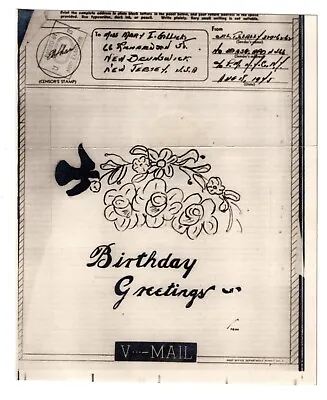 1945 WWII Illustrated V-Mail - APO 466 Army Censor Birthday Greetings • $11.88