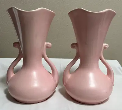 2 Vintage Pink Red Wing 505 Double Handled 7 1/2  Vase Made In USA • $20