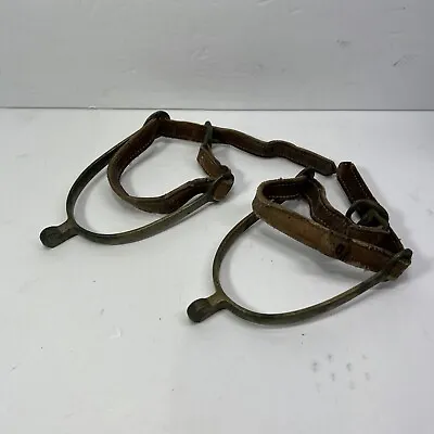 Vintage Spurs Solid Brass With Leather Straps Stamped England (pair) • $29.99
