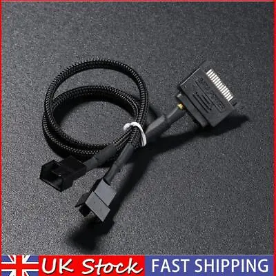 Sleeved SATA 15Pin To 2 Way 3Pin 4Pin Fan Power Adapter Extension Cable UK • £4.80