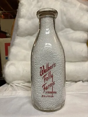 TSPQ Walker’s Folly Farms Dairy J.F. Downing  Melfa VA. 1962 Milk Bottle W/ Cap • $10