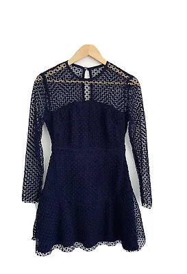 By Nicola Coco & Lola Navy Blue Guipure Lace Ruffle Hem Mini Party Dress Size 6 • $59