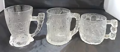 McDonalds  Flintstones Clear Glass Coffee Mugs Set Of 3 Vintage 1993 • $14.99