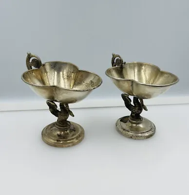 Antique Pair Continental 800 Silver Mythological Serpent Snake Bird Dish Bowls • $650