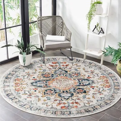6  Round Oriental Medallion Rug Distressed Area Rugs For Living Room White • $42.39