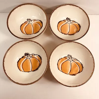 Cereal Bowls 5.5” Halloween Fall Autumn Pumpkin Set Of 4 Value Ceramic Portugal • $18.25