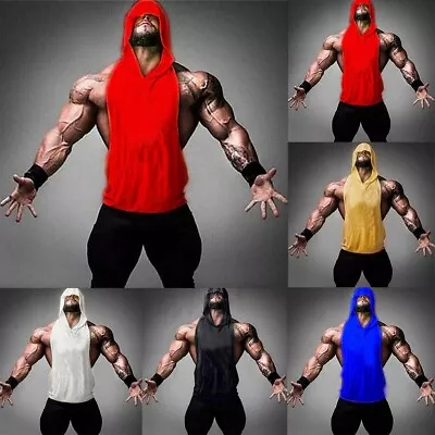 Tank Top Mens Vest Fitness Hoodie Muscle Round Neck Sleeveless T-shirt • $21.31