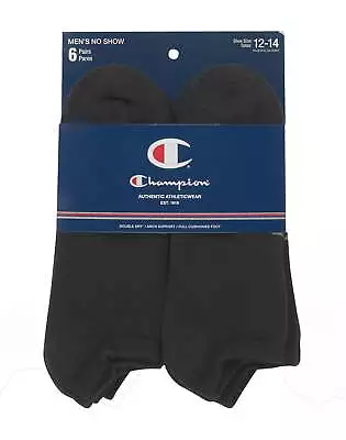Champion No Show Socks 6 Pack Pair Double Dry Reinforced Heel Cushioned Sz 12-14 • $12.75