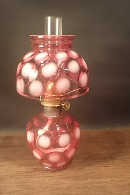 Cranberry Opalescent Glass Coin Dot Mini Miniature Kerosene Oil Lamp • $125