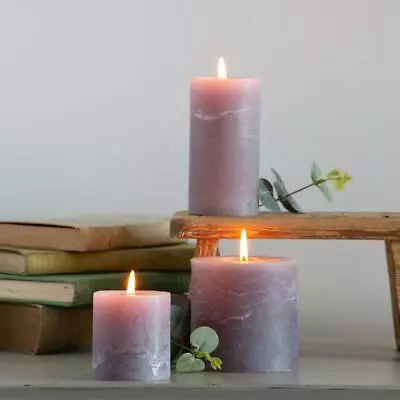 Light Grey Pillar Candle Rustic Coloured Candles Chunky Pale Purple Candle • £5.50