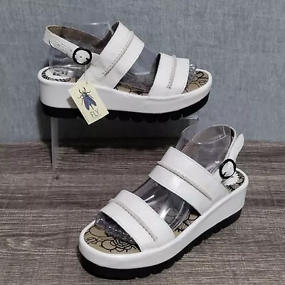 Fly London Womens Leather Strap Platform Sandals White Size 39 / 8-8.5 US NEW • £97.30