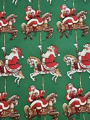 Vtg Artfaire Christmas Wrapping Paper Gift Wrap Nos Santa Claus On Carousel Cute • $7.46