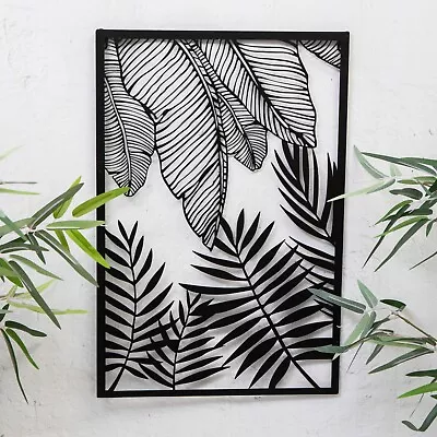 Black Metal Fern Palm Leaf Wall Art Garden Sculpture Plaque Screen Home Decor • £21.95