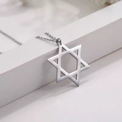 Star Of David Stainless Steel Pendant Vintage Men Necklace Jewish Jewelry Silver • $6.89