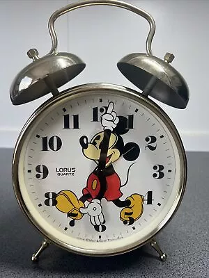 Vintage Disney Alarm Clock Lorus Quartz Mickey Mouse Silver Tone Bell (Untested) • $24.99