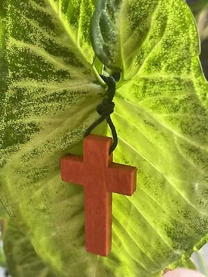 Red Wood Cross Necklace - Handmade • $1.99