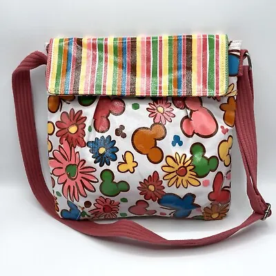 Disney Parks Mickey Mouse Heads Butterflies Coated Canvas Messenger Bag Purse • $14.98