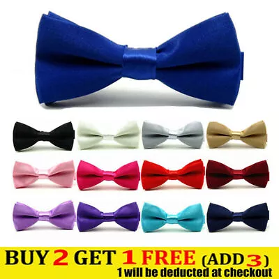 Boy Children Adjustable Solid Bow Tie Pre Bow Tie Wedding Party Satin Bow Tie Uk • £4.69