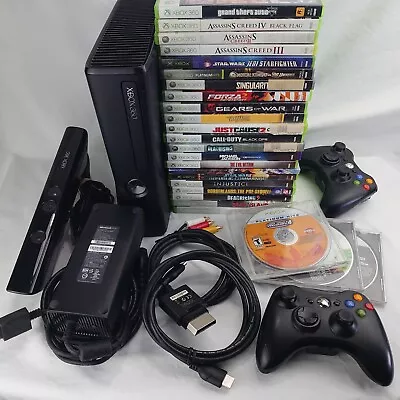 HUGE BUNDLE Xbox 360 S 250gb Console W/ 25 Games HDMI 2 Controllers Kinect AV  • $189.99