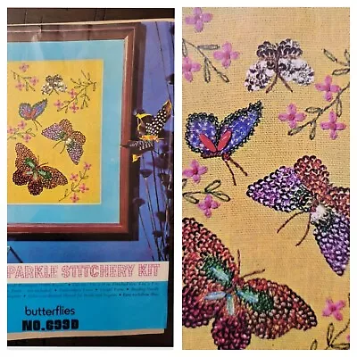 Vintage Vogart Crewel Sparkle Stitchery Kit #699D  Butterflies  • $14.99