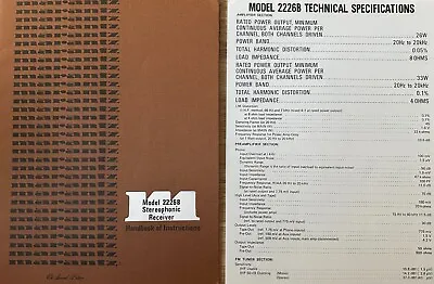 Marantz 2226B Stereophonic Receiver Owner's Manual + Technical Specs Great Cond. • $60