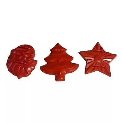 VINTAGE Christmas Cookie Cutters Red Plastic Aunt Chick 1950s Set Of 3 • $18.99