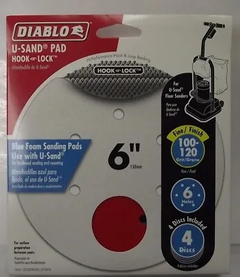 Diablo DCD060BLUF04W 4 Pack U-Sand Pad Hook & Lock 6  Fine 100-120 Grit 6 Hole • $4.25