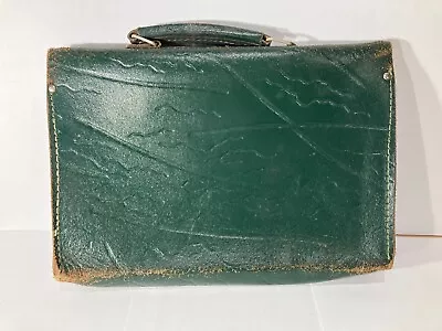 Vintage PORTFOLIO Leather BREIFCASE Attache BOOK BAG Green  • $21.99