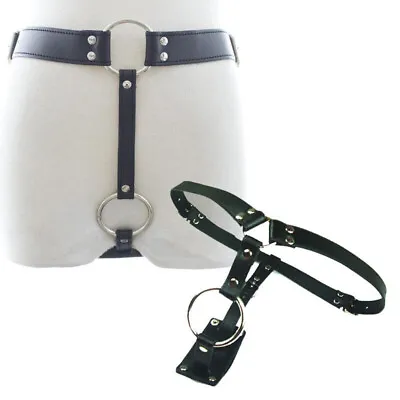 Male PU Leather Harness Chastity Belt Device With Vibratings Plug Thong Panties • £16.08