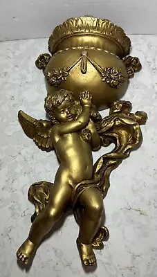 VTG 1975 Cherub ANGEL Regency GOLD Wall Pocket PLANTER Universal Statuary • $23.39