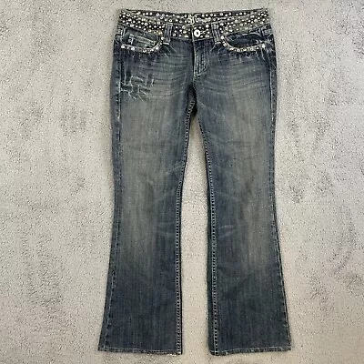 Miss Me Jeans Women’s Size 29 Rhinestone Studs Sequins Boot Cut Dark Wash Denim • $34.99