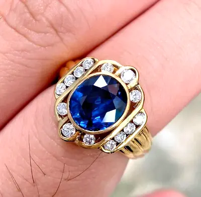 Natural Blue Sapphire And Diamond 14K Yellow Gold Wedding Men's Ring Jewelry • $2288